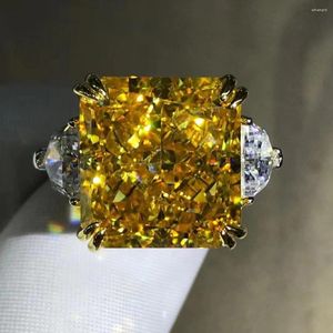 Cluster Anéis de alta qualidade prata esterlina 925 3EX 20CT VVS amarelo criado moissanite anel de noivado personalizado jóias finas