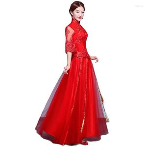 Vestuário étnico Tradicional Oriental Vestido de Noiva Chinês Senhora Antiga Vermelho Qipao Vestidos Vintage Asiático Noiva Casamento Cheongsam Terno