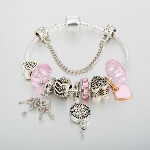 Charm Bracelets ANNAPAER Pink Accessories For Bracelet Beads With Key Jewelry Making Women Pulcera Custom Made B19057