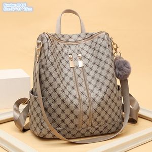 wholesale ladies shoulder bags 2 colors large capacity anti-theft double zipper travel backpack sweet fur ball pendant fashion handbag trend contrast leather bag