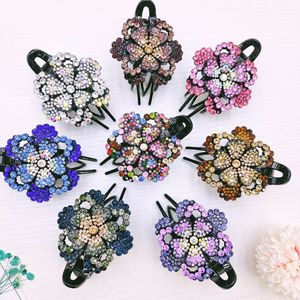 Fermaglio per capelli con strass di cristallo lucido Forcina per fiori colorati per accessori per capelli con supporto per coda di cavallo con clip a becco d'anatra