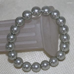 Strand 10mm runda silverfärgade skal simulerade pearl pärlor armband för kvinnor fabriksuttag DIY smycken 7.5 tum B2910