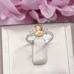 Cluster Rings Fine Jewelry 925 Silver For Women 8 6mm Citrine Yellow Oval Natural Gemstone Adjustable Ring Elegant Wedding Bands R-CI002