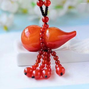 Colares com Pingente JoursNeige Colar de Cristal Natural Vermelho Tecelagem à Mão Cabaça Linda Sorte Para Mulheres Camisola Corrente Jóias