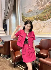 C1009 Women's Two Piece Pants Casual Suits Letters Designers New Contrast Suit for Women's Stand Up Collar Short Cardigan Jacket Hip Skirt Two-piece Beautiful