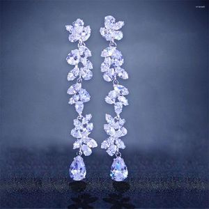 Dangle Earrings INS Fashion Luxury Leaf Cubic Zirconia Jewelry For Women Elegant CZ Bridal Drop Wedding Long Ear Jewellery