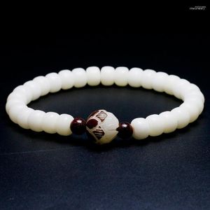 Strand Tibet Budizm Lotus Cazibesi Ahşap Boncuklar Kadınlar İçin Streç Bilezik Yoga Meditasyon Çakra Tagua Nut Takı