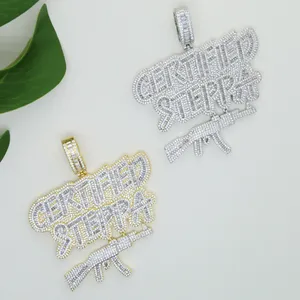 Collana con ciondolo a forma di pistola Steppa certificata e lettera per gioielli da regalo Hip Hop pavimentati con zirconi cubici da uomo 5A