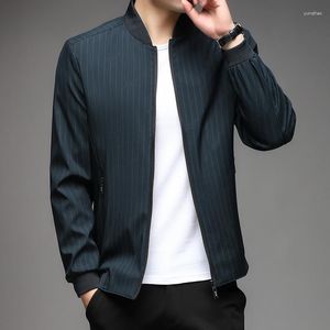 Men's Jackets Stand Collar Men's Autumn And Winter Vertical Stripe Zipper Casual Male Coats Fashion Simple Slim Man 3XL