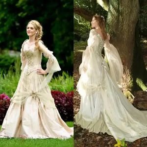 Vestidos de Noiva Gótico Vintage Princesa Espartilho Costas Manga Comprida Country Garden Vestido de Noiva Renascimento Céltico Cosplay Boho Brida276f