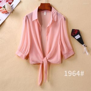 Blusas Femininas 4XL 5XL Casaco Meia Manga Chiffon Top Xale Roupas Proteção Solar Ar Condicionado Cardigan Blusa Feminina Estilo Praia Sexy