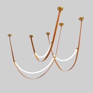 Pendant Lamps Nordic Leather Belt Led Lights For Living Dining Room Coffee Tables Designer Chandelier Home Decoration Fixture