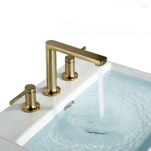 Rubinetti per lavabo da bagno Miscelatore per vasca da bagno in ottone massiccio con doppi manici dorati