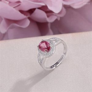 Cluster Rings Natural Topaz Gemstone For Women Fine Jewelry S925 Silver 8 6mm Oval Pink Justerable Luxury Elegant Ring R-to021