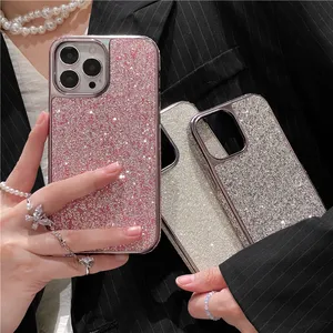 Luxury Glitter Diamond Plating Vogue per iPhone 14 13 12 Pro Max Durable Fashion Women Slim Full Protective Soft Bumper Sparkle Back Cover Antiurto