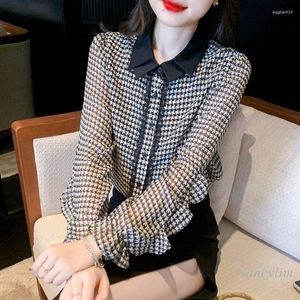 Women's Blouses Plaid Chiffon Shirt And Blouse Women's Clothing 2023 Spring Summer Beautiful Top High-End Temperament Long Sleeve Blusas