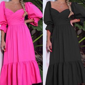 Casual Kleider Mode Off Schulter Hohe Taille V-ausschnitt Einfarbig Böhmischen Urlaub Kleid Frauen Sommer Korsett Rüschen Lange