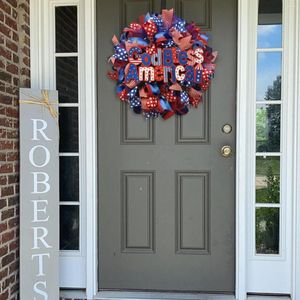 Decorative Flowers 2023 American Independence Day Wreath Decoration Flag Door Hanging Home Ornaments Outdoor Decorations Dress Up Props