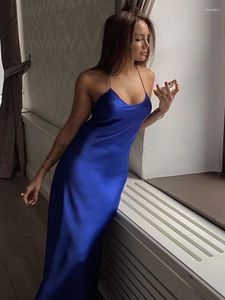 Casual Dresses Zack Rain Women Blue Solid Stain Dress 2023 Spring Fashion Ladies Sleeveless X Back Party Female Chic Mini