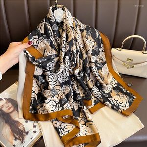 Halsduk Silk Satin Designer Scarf For Women Shawl Wraps Hijab Foulard Female Print Beach Stoles Bandana Head Pashmina Echarpe