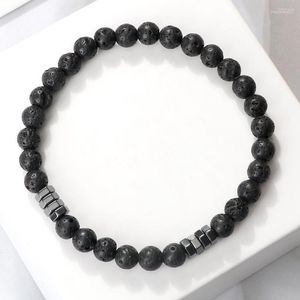 Strand 6mm Black Lava Rock Beads Armband Natural Tiger Eye Stone Chakra Energy Malachite Stretch Charm Yoga Healing Smycken