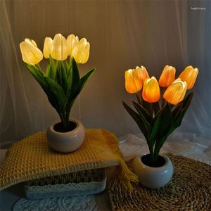 Night Lights Flower Lamp LED Light Tulip Nightlight Bedside Wireless Desktop Decoration Lighting Bedroom Ornament Gift
