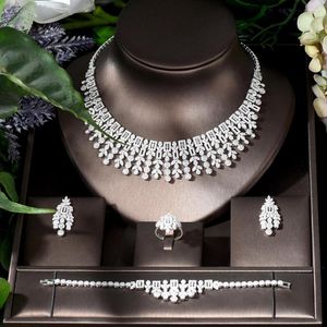 Collana Orecchini Set Fashion Sparkling Design 4PCS Wedding Bridal Cubic Zircon Jewelry Dress For Party Gifts N-1269