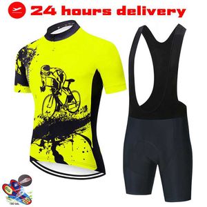 Conjuntos de roupas de ciclismo Amarelo fluorescente Roupas de ciclismo 19D Conjunto de babadores MTB Roupas uniformes de bicicleta Secagem rápida Roupas masculinas Short Maillot CulotteHKD230625