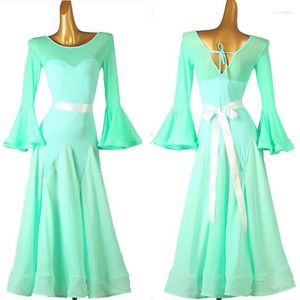 Stage Wear Green Smooth Ballroom Dress Viennese Standard Ladies Dress Belt Belt Mq203