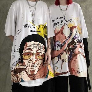 Męskie koszulki Summer Hip Hop Ace T Shirt Men Luffy T Shirts Fajne krótkie rękawie anime luźne koszulki tee ponadwymiarowe harajuku zabawne tshirts men J230625