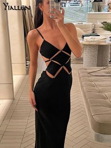 Sukienki swobodne Yialllen Summer Seksowna damska moda bez rękawów elegancka pusta szata na plażowa impreza odzież