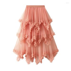 Skirts Irregular Tulle Skirt Long Maxi Cake High Waist Solid Party Fairy Ball Gown Tutu Women Blue Red Orange