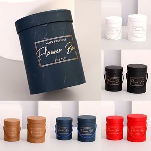 Gift Wrap 1pc Round Flower Packaging Box Florist Wrapping Hug Bucket With Lid Lanyard Packing Paper Party Wedding Supplies 230625