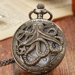 Pocket Watches Octopus Hollow Bronze Vintage Watch Necklace Chain Quartz For Women Men Gifts