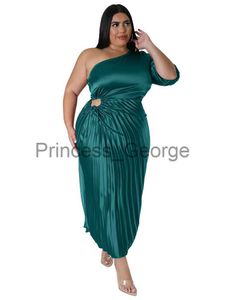 Casual Dresses Plus Size Langes Kleid Frauen Eine Schulter Hohe Taille Halbarm Roben Sommer Neue Solide Elegante Sexy Oversize Plissee Kleider 2023 x0625