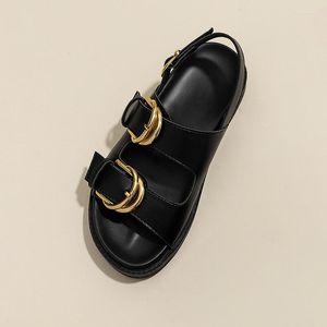 Women Sandals Designer Platform Gold Buckle Roman Shoes Summer Metal Circle Gladiator Sandalias Mujer Muffins Slides