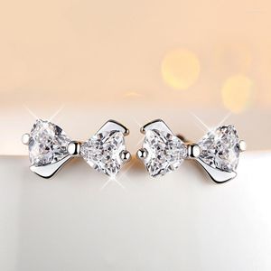 Stud Earrings Shiny Real 925 Sterling Silver Zircon Bowknot Design For Women A Birthday Present Wedding Jewelry