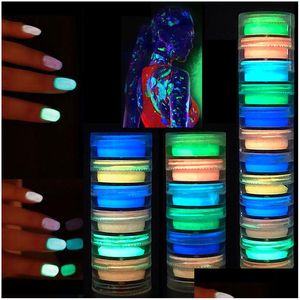 Sculpture Powder 6 Colors Glow In The Dark Nail Scpture Acrylic Crystal Neon Florescent Dip Luminous 6Pcs/Set Drop Delivery Health B Dh1R6