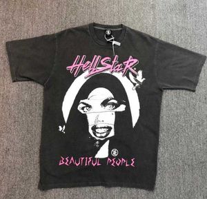 homens e mulheres Hellstar Beautiful People Tour Tee Crack Wash Old Hip Hop T-shirt de manga curta Trendy