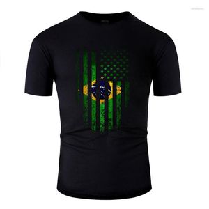 Camisetas Masculinas Men's Arrival Us Brazil Flag Grunge Men Tshirt 2023 Plus Size S-5xl Cotton Mens T-Shirts Tee Top