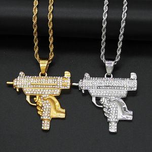 Halsband coola hiphop uzi pistolform hänge halsband manlig guld silver färg is ut kedjor för män bling smycken armé stil