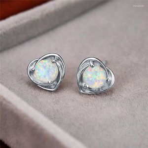 Stud Earrings Fashion Heart Small White Blue Round Opal Stone For Women Vintage Rose Gold Silver Color Wedding