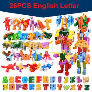 Giocattoli di trasformazione Robot 26 GUDI English Letter Learn A-Z Alphabet Transformation Robot Dinosaur Deformation Animal Action Figures Building Block Toys 230621