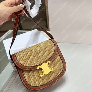 Gold Buckle Designer Straw Crossbody Bag Luxury Saddle Shoulder Bags Summer Beach Fashion Cross Body Bags Casual Purse