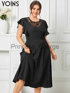 Swobodne sukienki yoins elegancka czarna sukienka midi kobiety marszona koszula z krótkim rękawem Sundress plus rozmiar 2023 Summer Casual Lace Patchwork Vestidos x0625