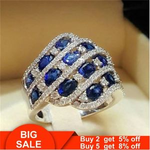 Luxury Female ring White Gold Filled Sapphire Ruby Zircon Engagement Wedding Band Rings for women men Finger Party Jewelry