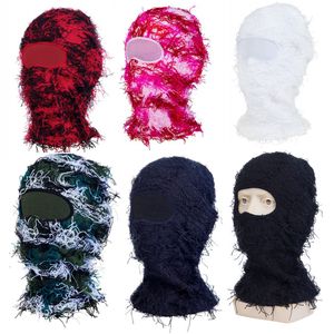 Bisiklet Kapakları Maskeler 1 Delik Balaclava Maske Şapk Spooky Kayak Beanie Kamuflaj Unisex Full Yüz Maske El Yapımı Örme Rüzgar Geçirmez Komik Kapağı 230621