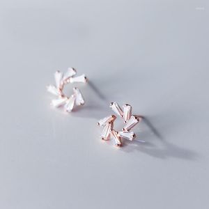 Orecchini a bottone MloveAcc Corea Style Fashion Clear CZ Flower For Women 925 Sterling Silver C Shape Jewelry