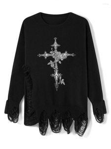 Women's Sweaters Women Halloween Distressed Sweater Black Long Sleeve Pattern Print Knit Pullover Tops