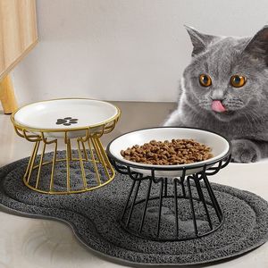 Кошачьи чаши кормушки Ulmpp Cat Lift Bowl с металлической подставкой для домашних животных керамические закуски для пищи, кормившие поднятые кормовые котенок блюдо для собак аксессуары 230625